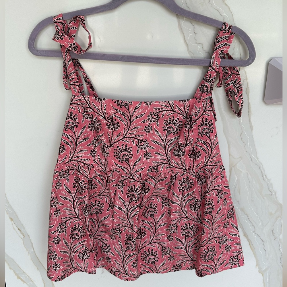 J. Crew collection tie shoulder tank top pink floral print size 10 NWT
